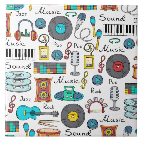 Illustrated music objects ceramic tile | Zazzle.com