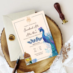 illustrated Muslim peacock Nikkah Invitation card