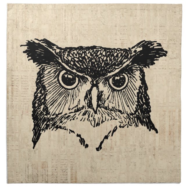 Illustrated Owl Art Cloth Napkin (Front)
