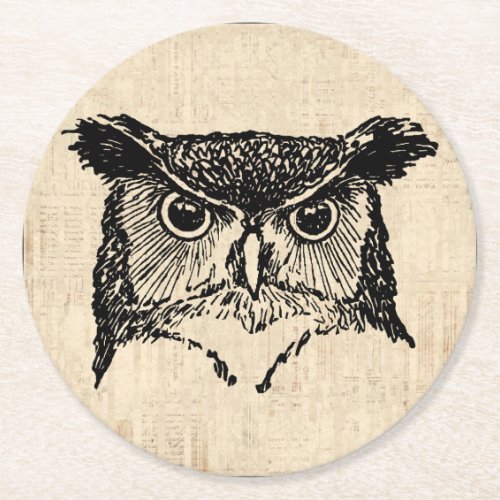 Illustrated Owl Art Round Paper Coaster