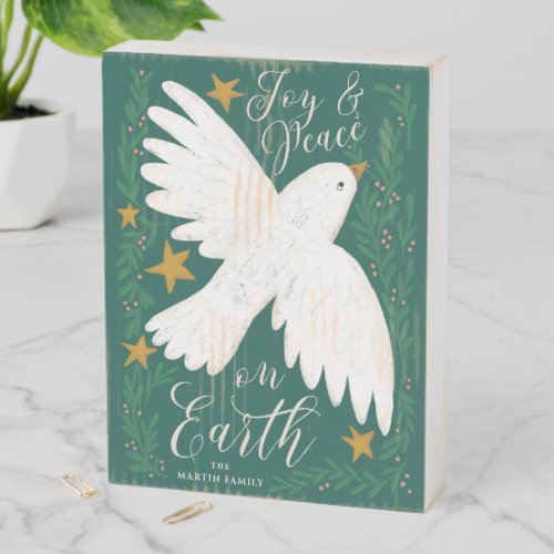 Illustrated Peace Dove Christmas Decor Wooden Box Sign