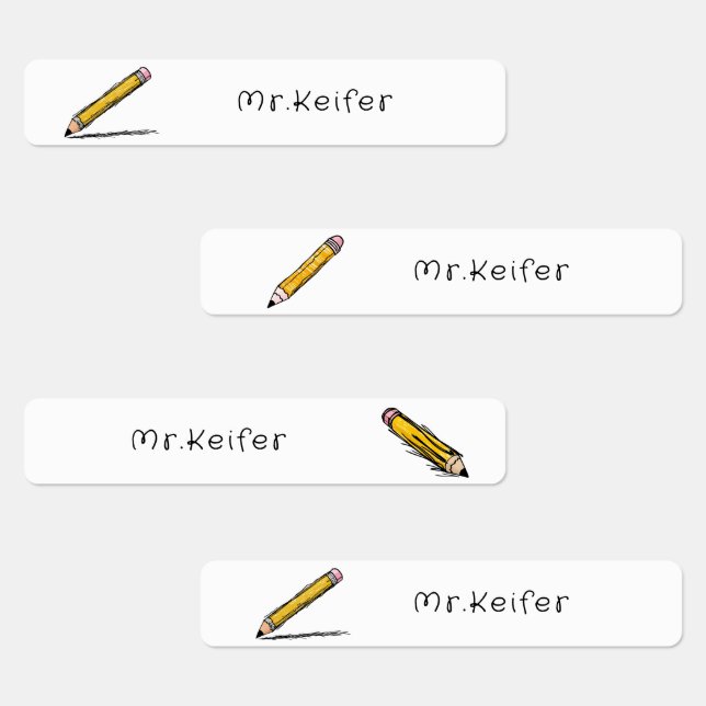 Illustrated Pencil Simple Personalize Teacher Name Labels (Group)