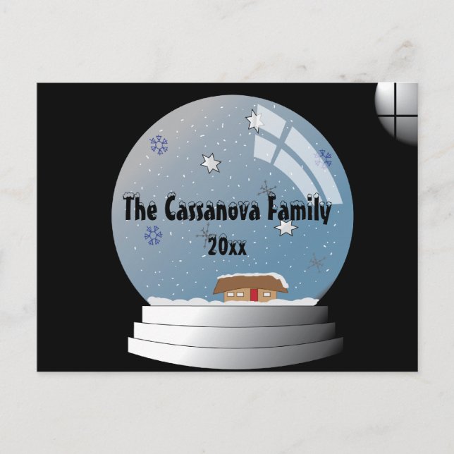 Illustrated Personalized SnowGlobe Custom Text Postcard (Front)
