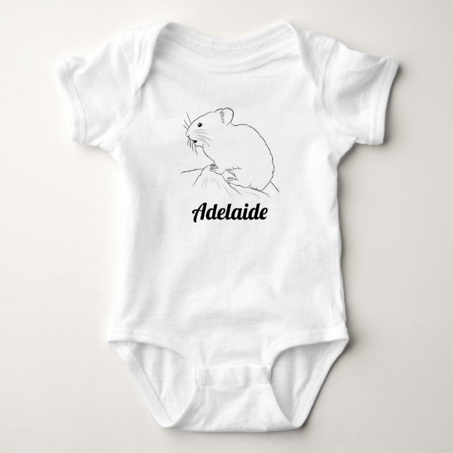 Illustrated Pika Drawn on Rock Baby's Name Baby Bodysuit (Front)