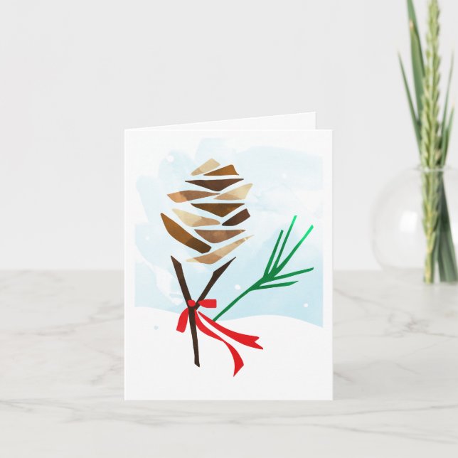 Illustrated Pine Cone Christmas Holiday Card (Front)