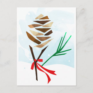 Illustrated Pine Cone Christmas Holiday Postcard