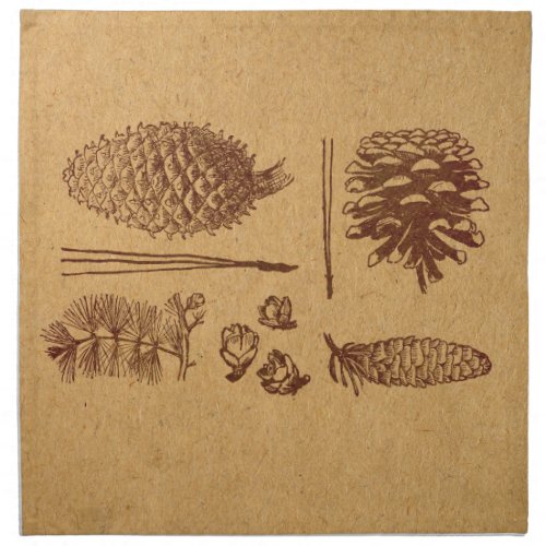 Illustrated Pine Cones Vintage Pinecone Art Cloth Napkin