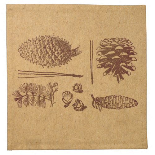 Illustrated Pine Cones Vintage Pinecone Art Cloth Napkin