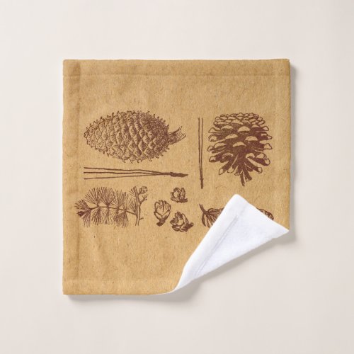 Illustrated Pine Cones Vintage Pinecone Art Wash Cloth