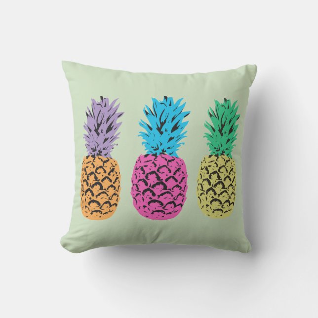 Illustrated Pineapples background Throw Pillow (Front)