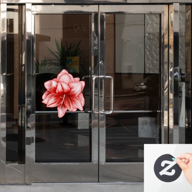 Illustrated Pink and White Amaryllis Window Cling (Office Door)