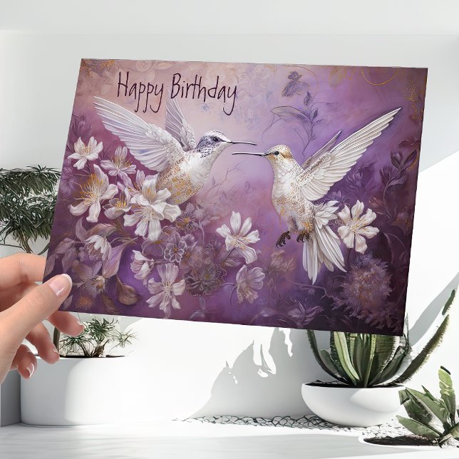 Illustrated Pink Hummingbirds Floral birthday Card (Creator Uploaded)