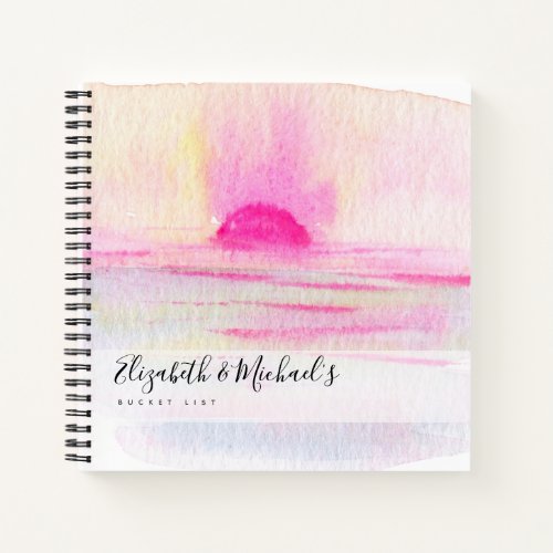 Illustrated Pink Ocean Sunset BUCKET LIST Custom Notebook
