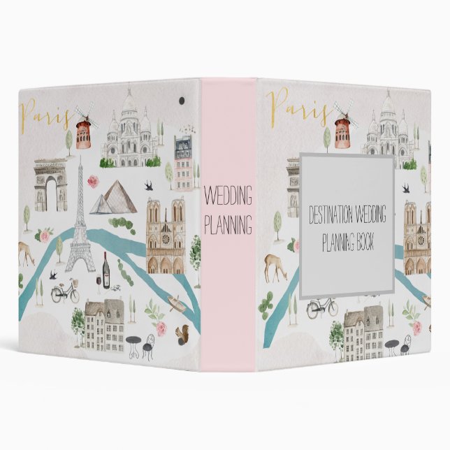 Illustrated Pink Parisian Wedding Planning 3 Ring Binder (Background)