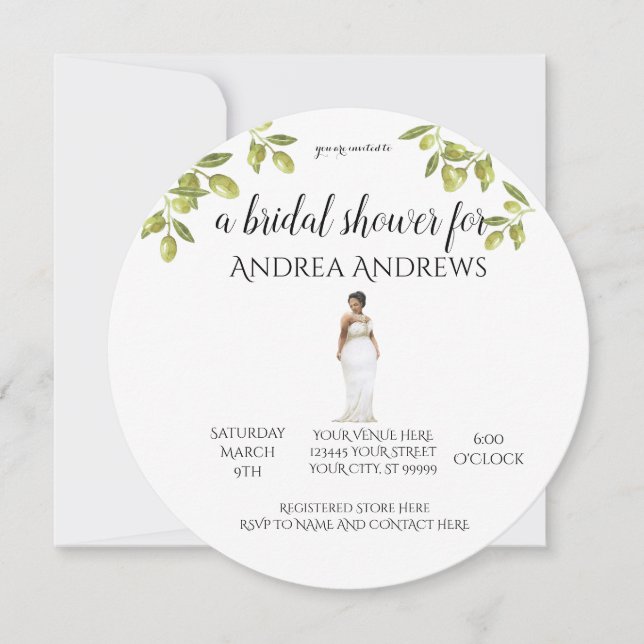 Illustrated Plus Size Black Bride Bridal Shower In Invitation (Front)