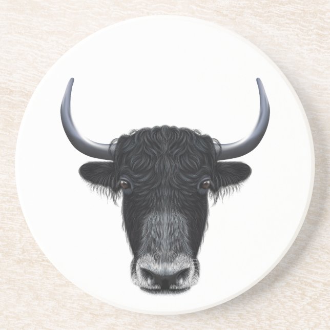 Illustrated portrait of Domestic yak. Drink Coaster (Front)