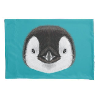 Illustrated portrait of Emperor penguin chick. Pillow Case