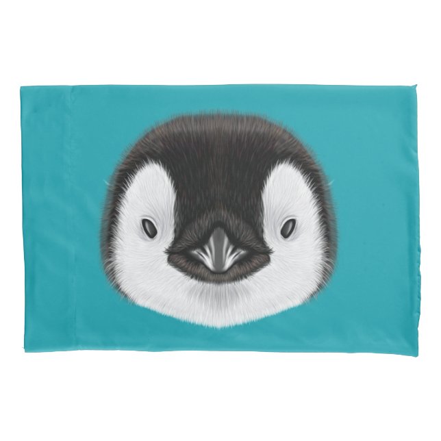 Illustrated portrait of Emperor penguin chick. Pillow Case (Front)