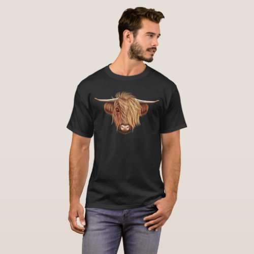 Illustrated portrait of Highland cattle T_Shirt