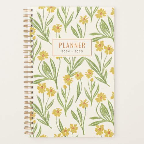 Illustrated Pretty Yellow Wildflower Pattern Planner