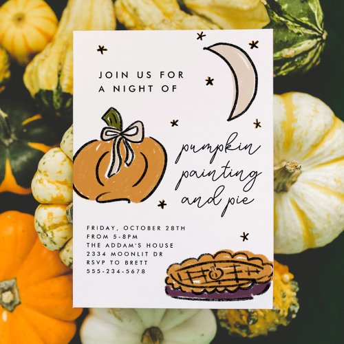 Illustrated Pumpkin Painting Pie Halloween Party Invitation