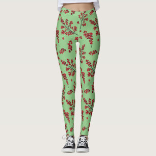 Illustrated Red Holly Berries Leggings