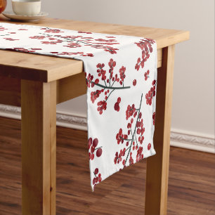 Illustrated Red Holly Berries Table Runner