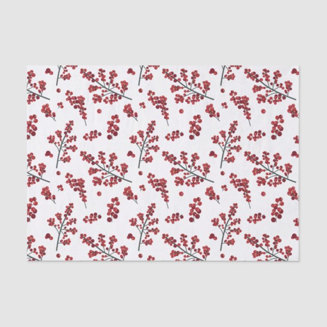 Illustrated Red Holly Berries Tissue Paper (Front)