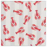 Illustrated Red Lobsters on Light Gray Stripes Fabric