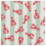 Illustrated Red Lobsters on Light Green Stripes Fabric