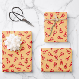 Illustrated Red Lobsters on Light Orange Wrapping Paper Sheets