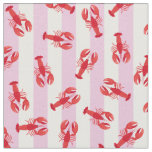 Illustrated Red Lobsters on Light Pink Stripes Fabric