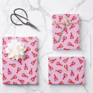 Illustrated Red Lobsters on Light Pink Wrapping Paper Sheets