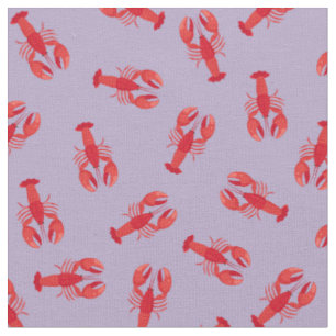 Illustrated Red Lobsters on Light Purple Fabric
