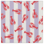 Illustrated Red Lobsters on Light Purple Stripes Fabric