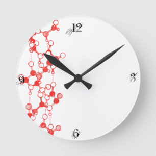 Illustrated Red Molecules Structure Round Clock