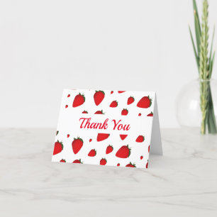 Illustrated Red Strawberry Fruit Food Pattern Letterpress Thank You Card