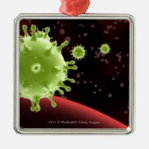 Illustrated rendering of the SARS coronavirus Metal Ornament