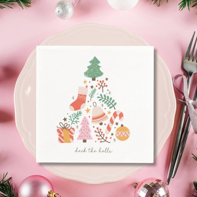 Illustrated Retro Christmas Deck the Halls Napkins (Illustrated Retro Christmas Deck the Halls Napkins)