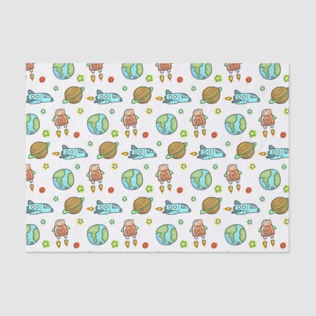 Illustrated Rockets in Space Pattern Tissue Paper (Front)