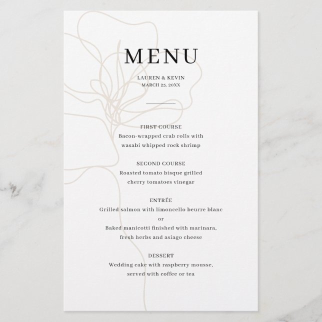 Illustrated Rose Wedding menu card (Front)