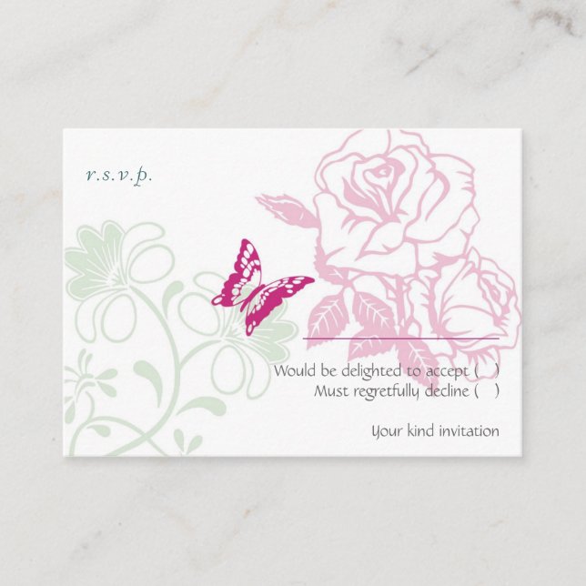 Illustrated Roses & Butterfly Spring RSVP Enclosure Card (Front)