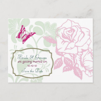 Illustrated Roses & Butterfly Spring Save the Date Announcement Postcard