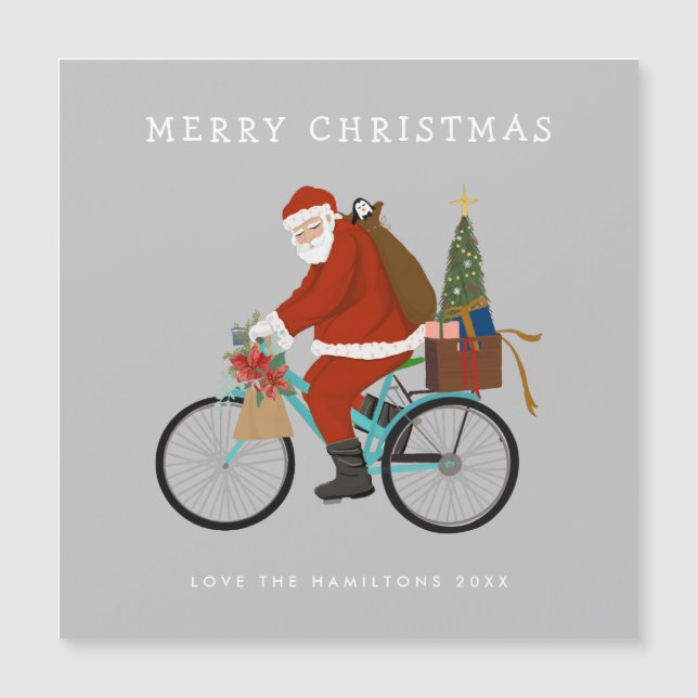 Illustrated Santa Riding a Bicycle Custom Color (Front)