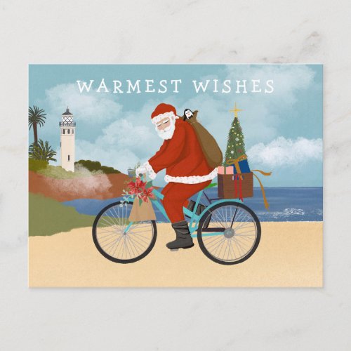 Illustrated Santa Riding a Bicycle Summer Holiday