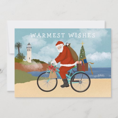 Illustrated Santa Riding a Bicycle Summer Holiday