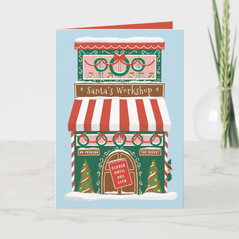 Illustrated Santa's Workshop Holiday Card