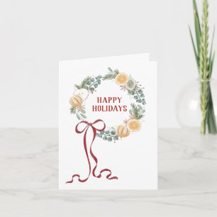 Illustrated Seasonal Wreath Happy Holidays Card