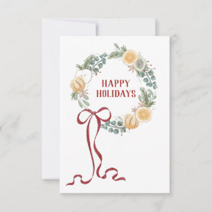 Illustrated Seasonal Wreath Happy Holidays Card