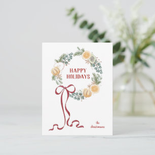 Illustrated Seasonal Wreath Happy Holidays Holiday Postcard
